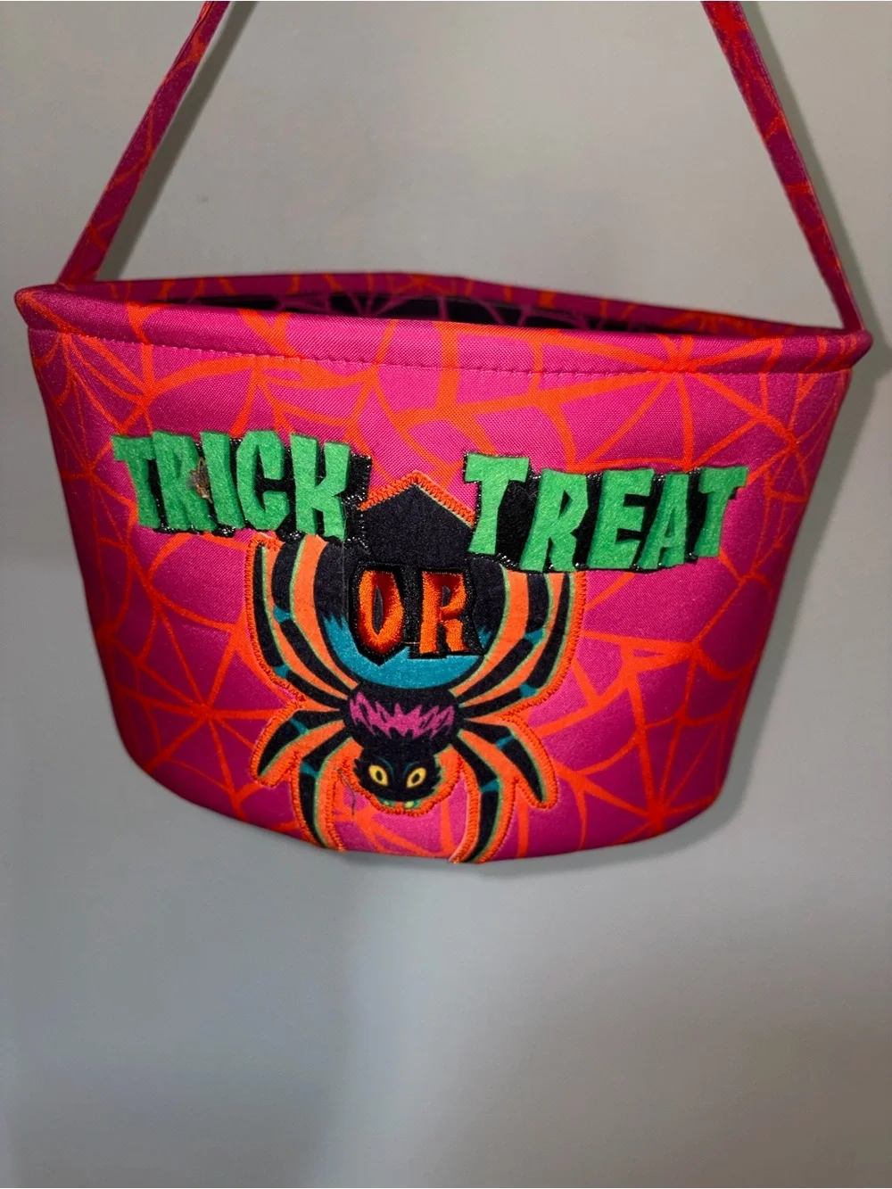 Halloween Trick or Treat Bucket - Pink Spider Web Design